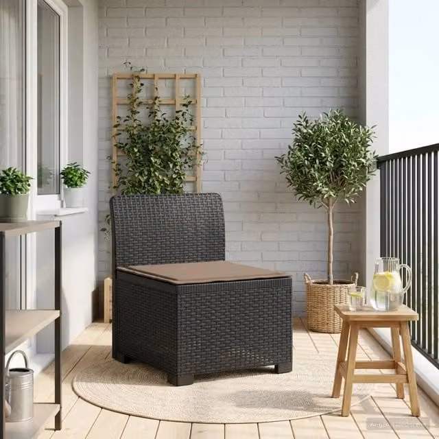 Divano da giardino a 1 posto con cuscino in rattan effetto moderno colore antracite e nero L: 70 cm, P: 62 cm, H: 55 cm