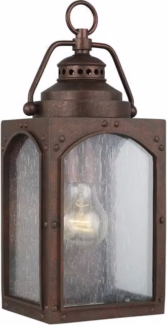 Applique esterna Randhurst Feiss in rame ossidato con vetro trasparente, attacco E27 60W, protezione IP44 per giardino e terrazza – 1