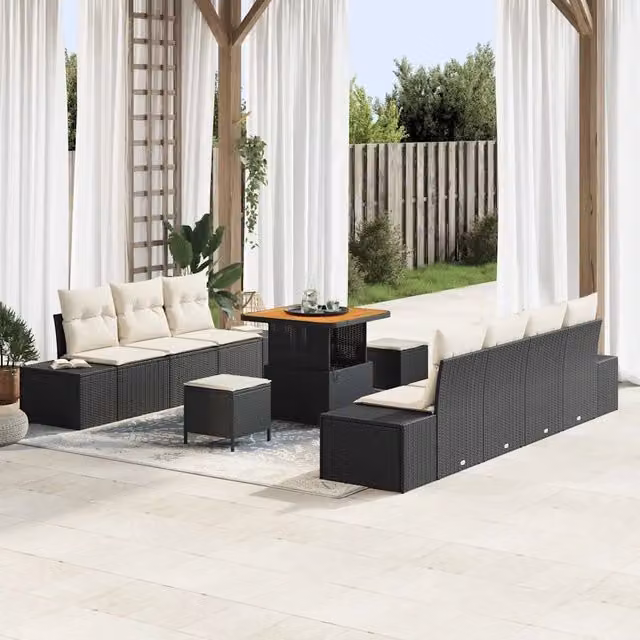 Set Divano da Giardino 10 pz 9-Numero di posti Nero Poly Rattan 3364695