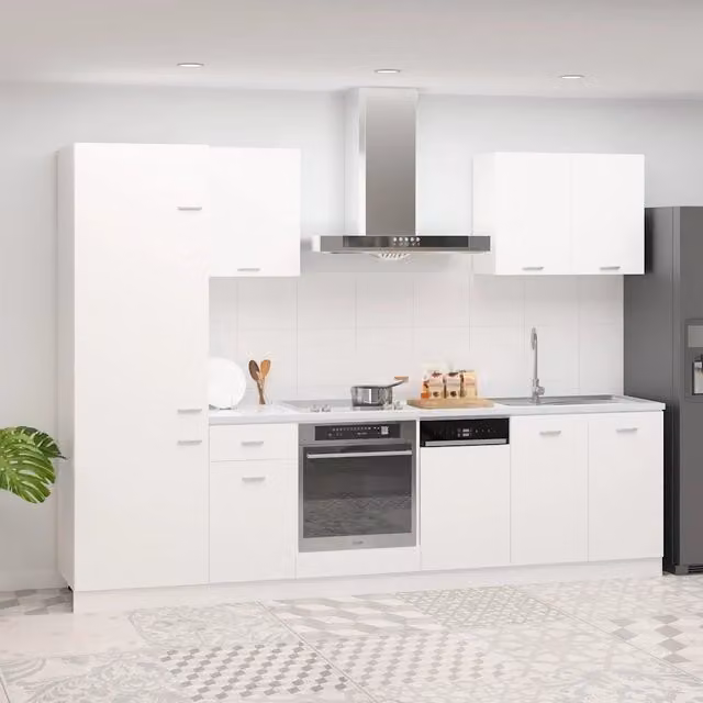 Set di armadi da cucina moderno vidaXL in 7 pezzi bianco opaco in MDF