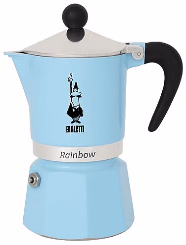 Moka Bialetti Rainbow da 3 tazze in alluminio, colore azzurro, adatta a piani cottura a gas