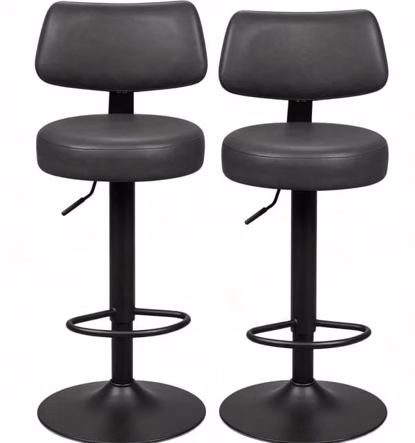 Set di 2 sgabelli da bar con seduta e schienale in similpelle, altezza regolabile, struttura in metallo, 41x41x84-109 cm