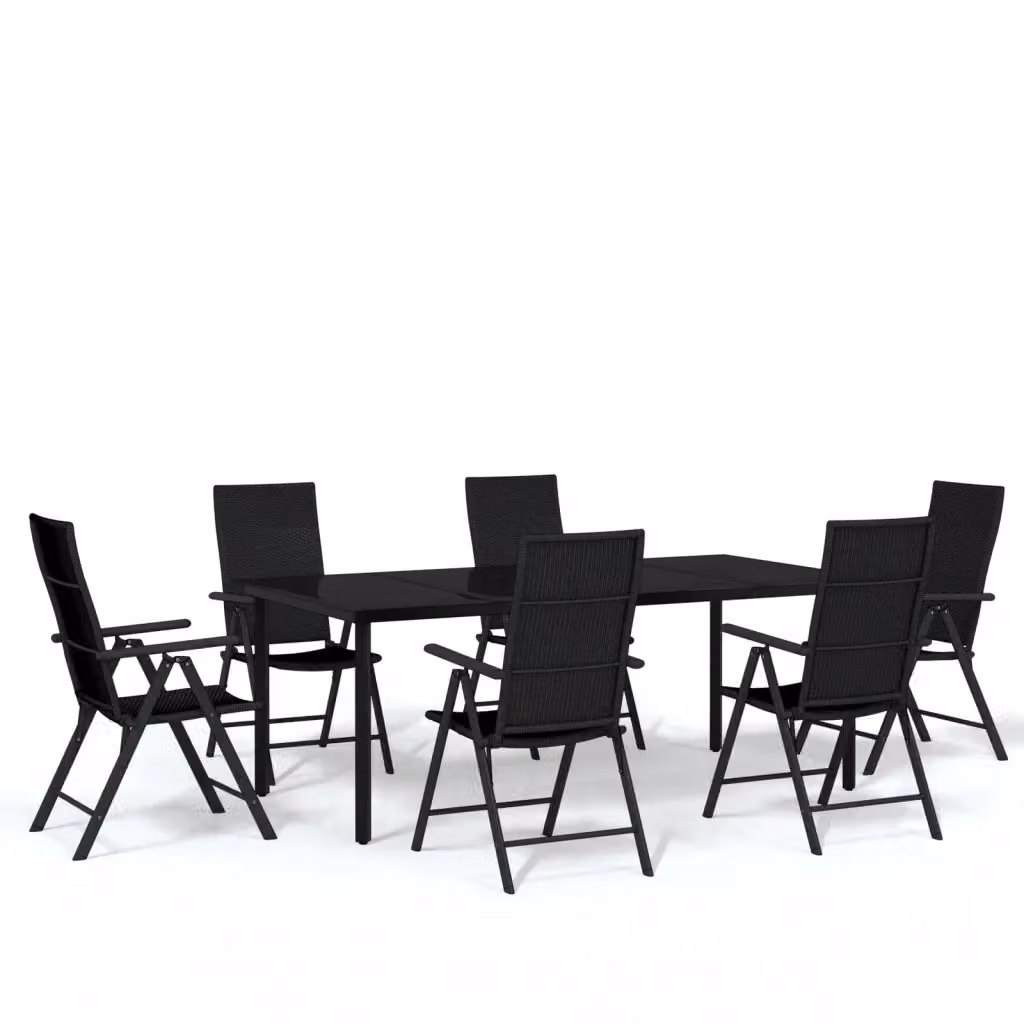 Set da pranzo da giardino moderno vidaXL in acciaio nero con piano in vetro, 7 pezzi – 2