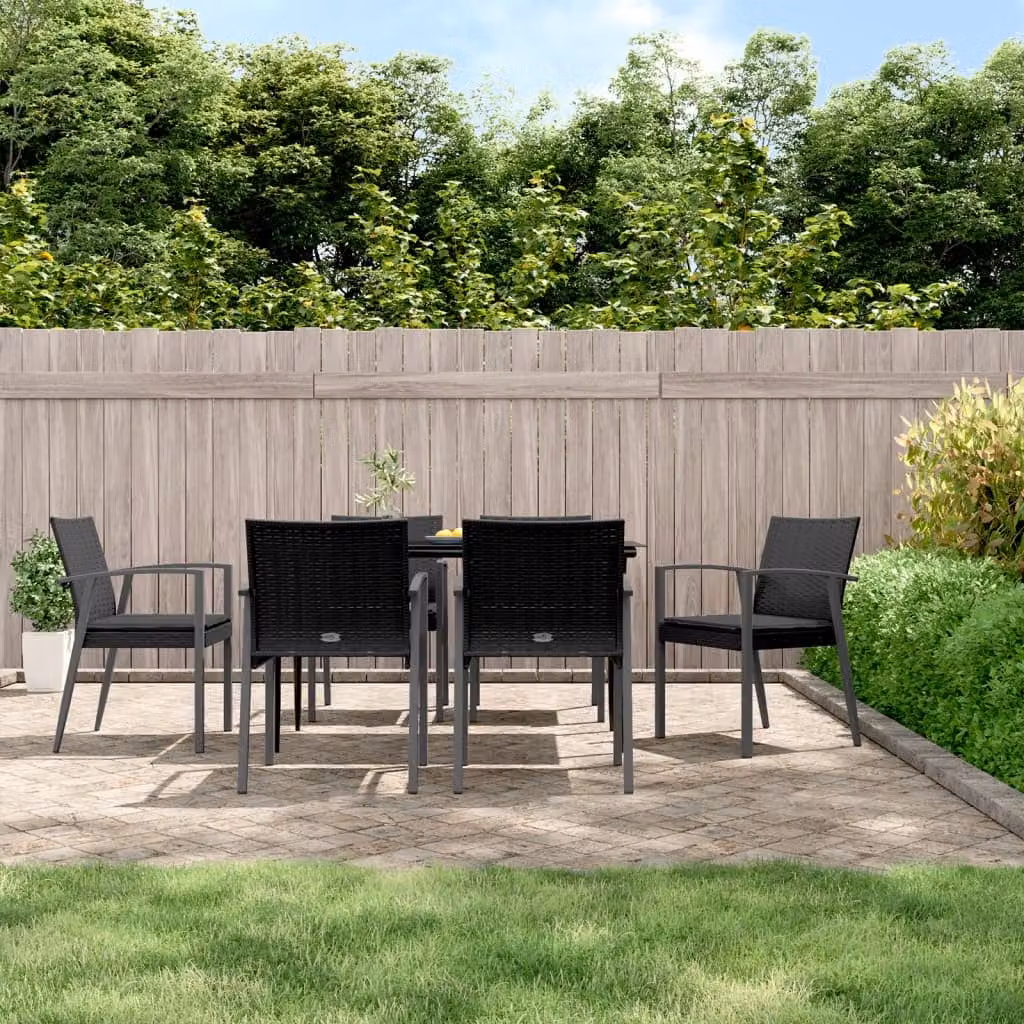 Set di 6 sedie da giardino vidaXL in polyrattan con cuscini, colore nero e grigio, L/P/H: 56,5 x 57 x 83 cm