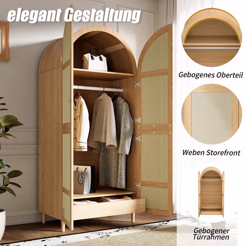 Armadio REDOM con ante curve e cassetti integrati in beige, L: 80 cm, P: 50 cm, H: 179 cm – 2