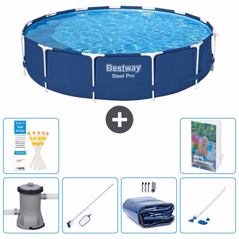 Piscina gonfiabile Bestway Steel Pro, rotonda, dimensioni 396x84 cm, composta da 5 parti, modello S323