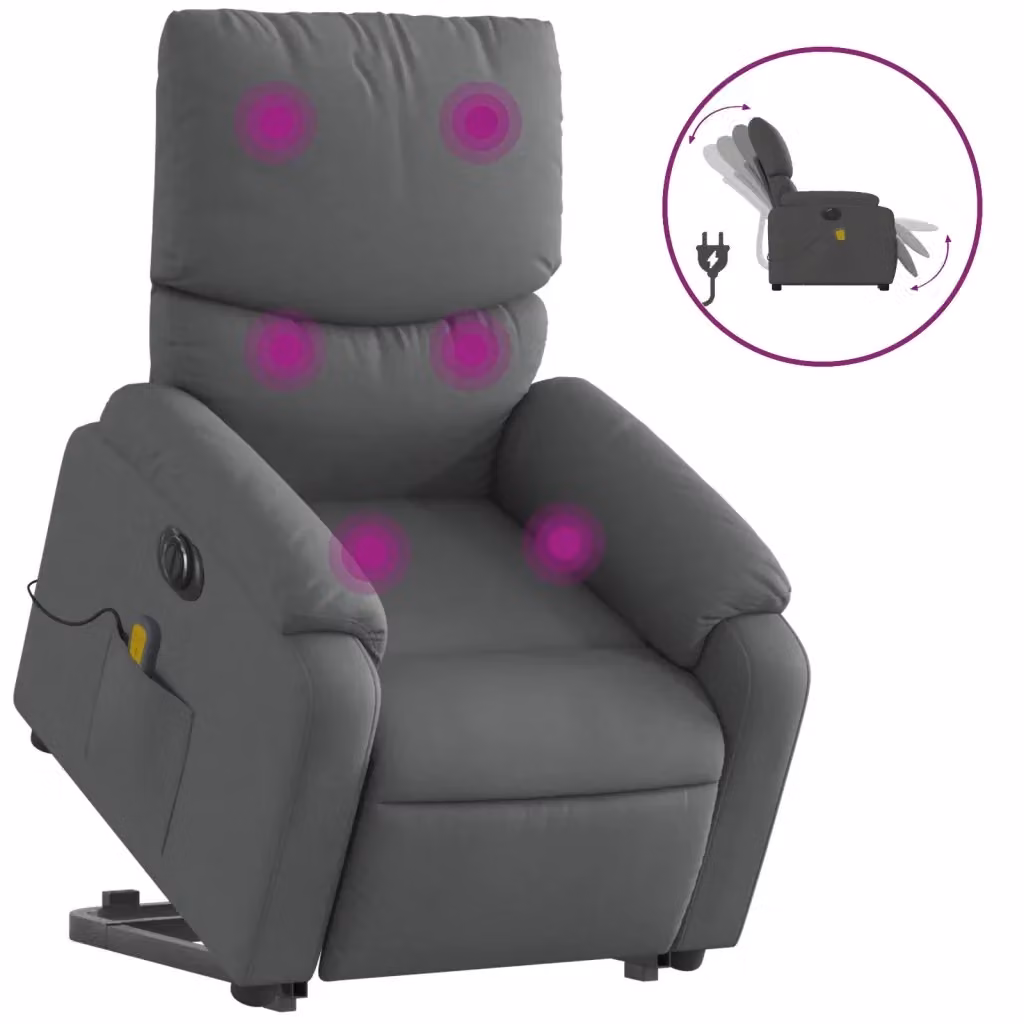 Poltrona Alzapersona Elettrica con Massaggio vidaXL in Tessuto e Finta Pelle Grigio – 2