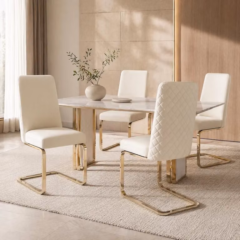 Set di 2 sedie da pranzo REDOM in velluto beige con gambe in metallo e design geometrico moderno