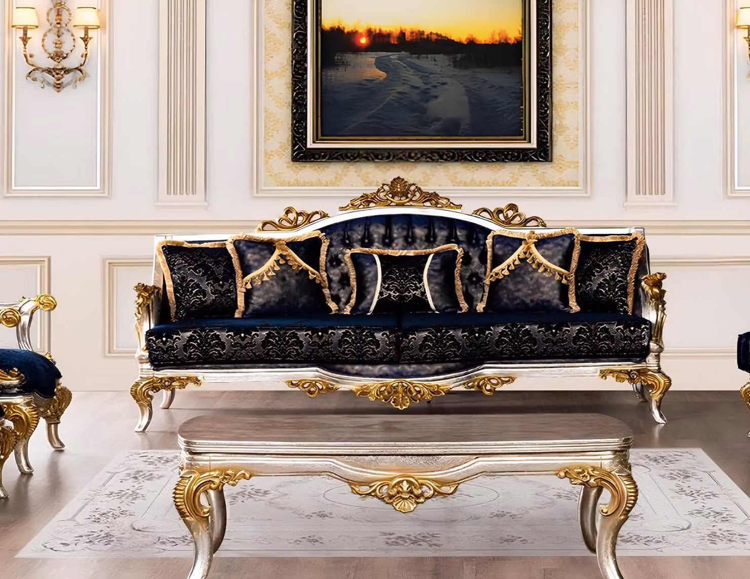 Sitz Dreisitzer Sofa 3 Sitzer Sofa Sofas Stoff Stil Barock Rokoko Klassische