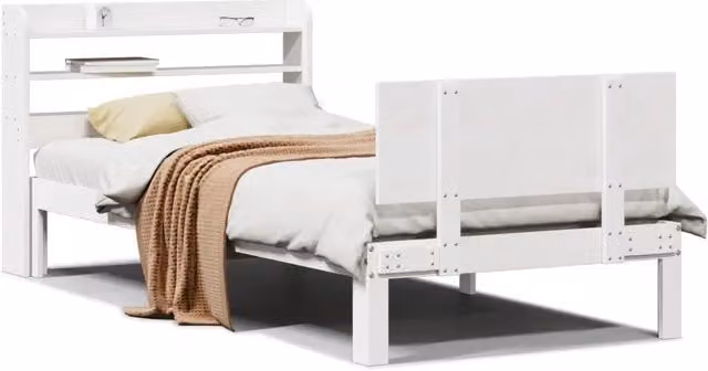Letto singolo per adulti in legno di pino bianco con testiera e doghe fisse L/P/H: 90 x 200 cm