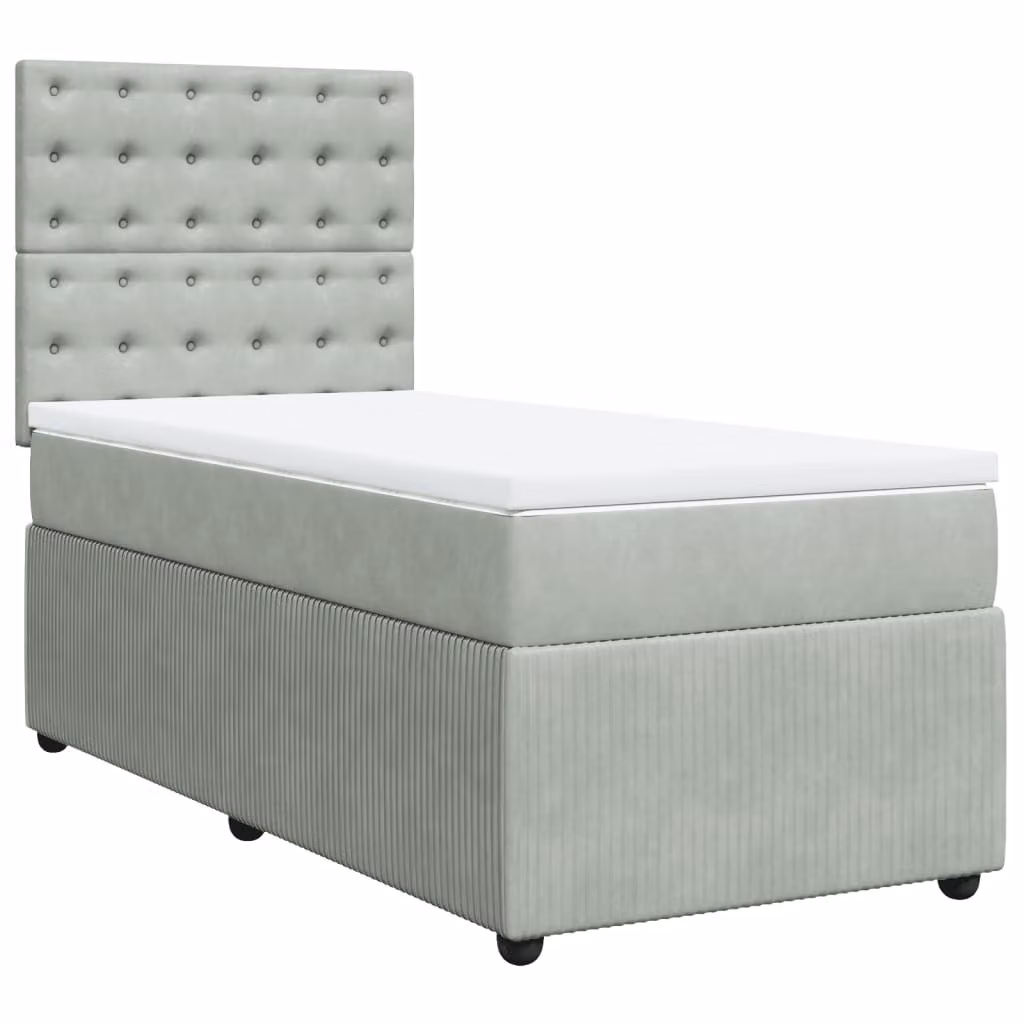 Giroletto a Molle con Materasso Grigio Chiaro 90x200 cm Velluto