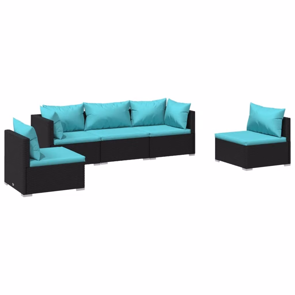 Set Divani da Giardino 5 pz con Cuscini in Polyrattan Nero