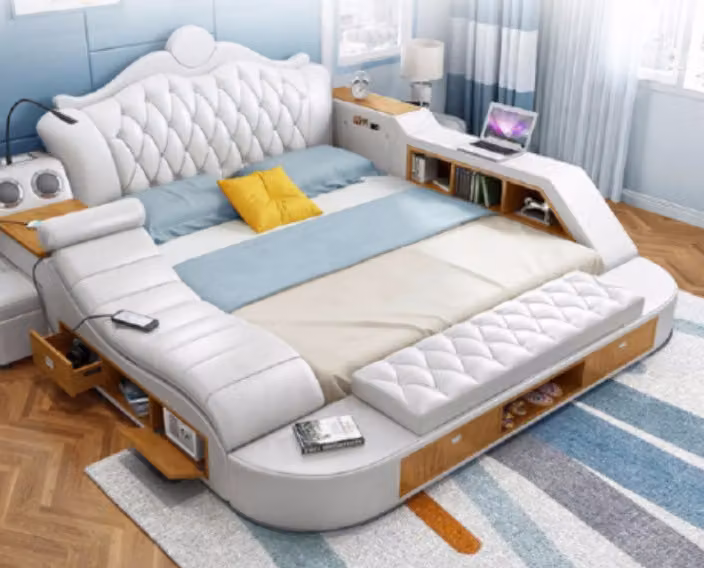 Doppel Luxus Design Bett Polster Betten 180x200 Multifunktion Leder Chesterfield
