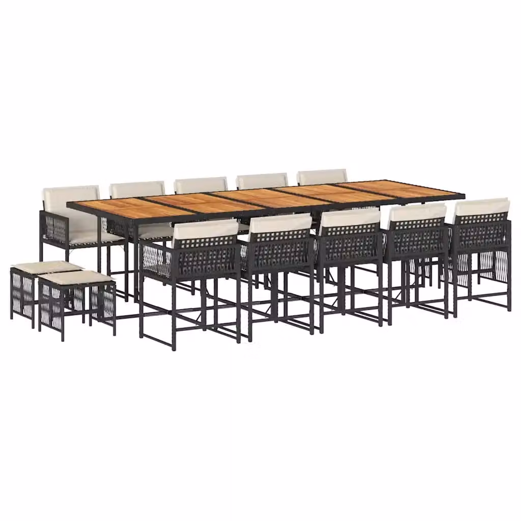 Set da pranzo da giardino vidaXL in polyrattan nero con cuscini e tavolo in legno di acacia per 15 persone – 2