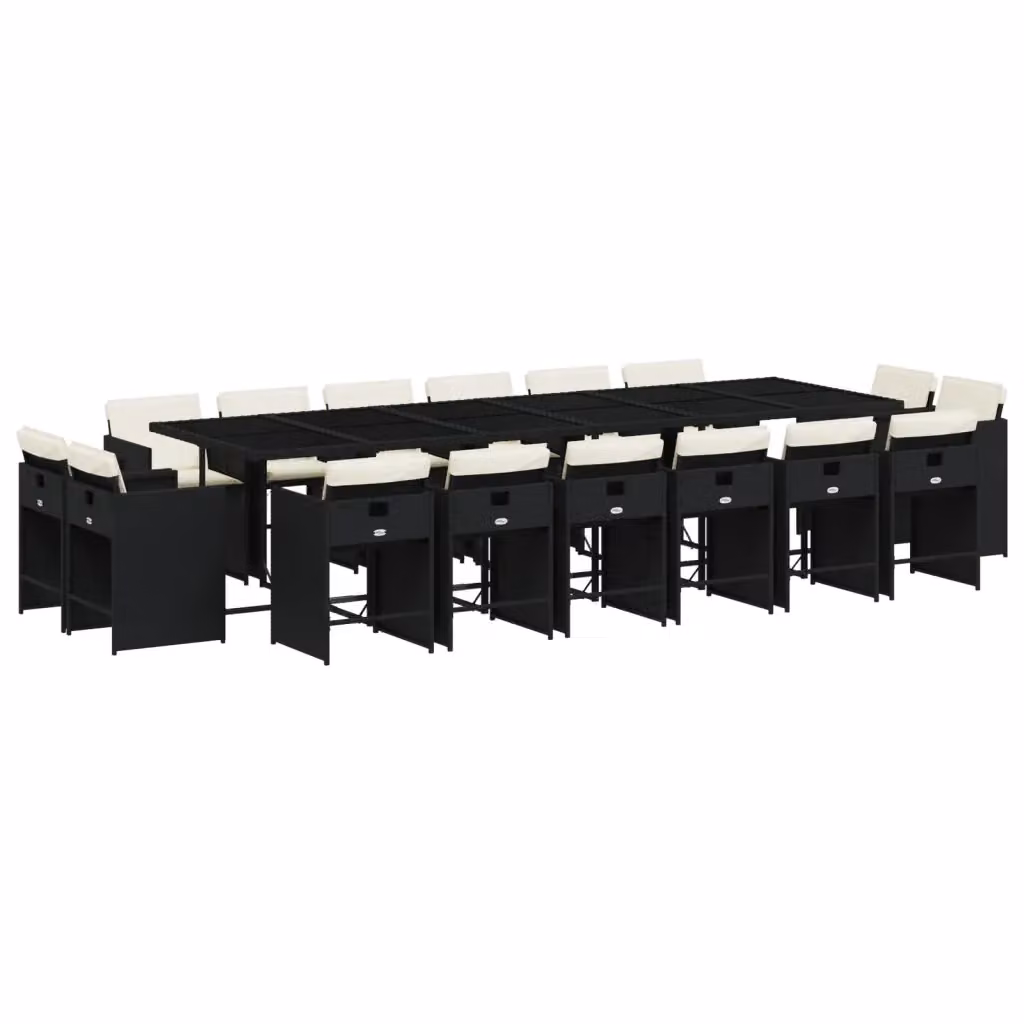 Set da Pranzo da Giardino vidaXL in Polyrattan Nero con Cuscini e Tavolo in Vetro, 17 Pezzi – 2