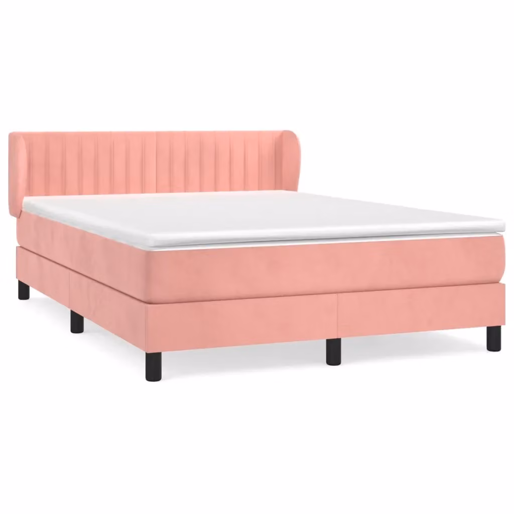 Letto con Giroletto a Molle e Materasso Ibrido vidaXL in Velluto Rosa e Bianco, L/P/H: 147 x 203 x 88 cm – 2