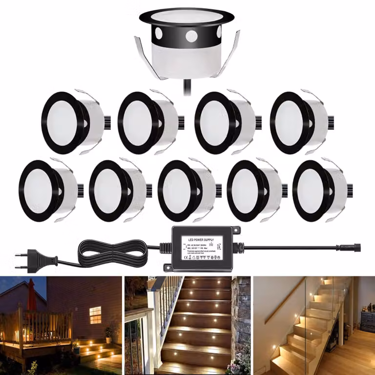 Fari a incasso LED, grado di protezione IP67, acciaio inossidabile, colore nero, 0,6 W, luce calda, confezione da 10