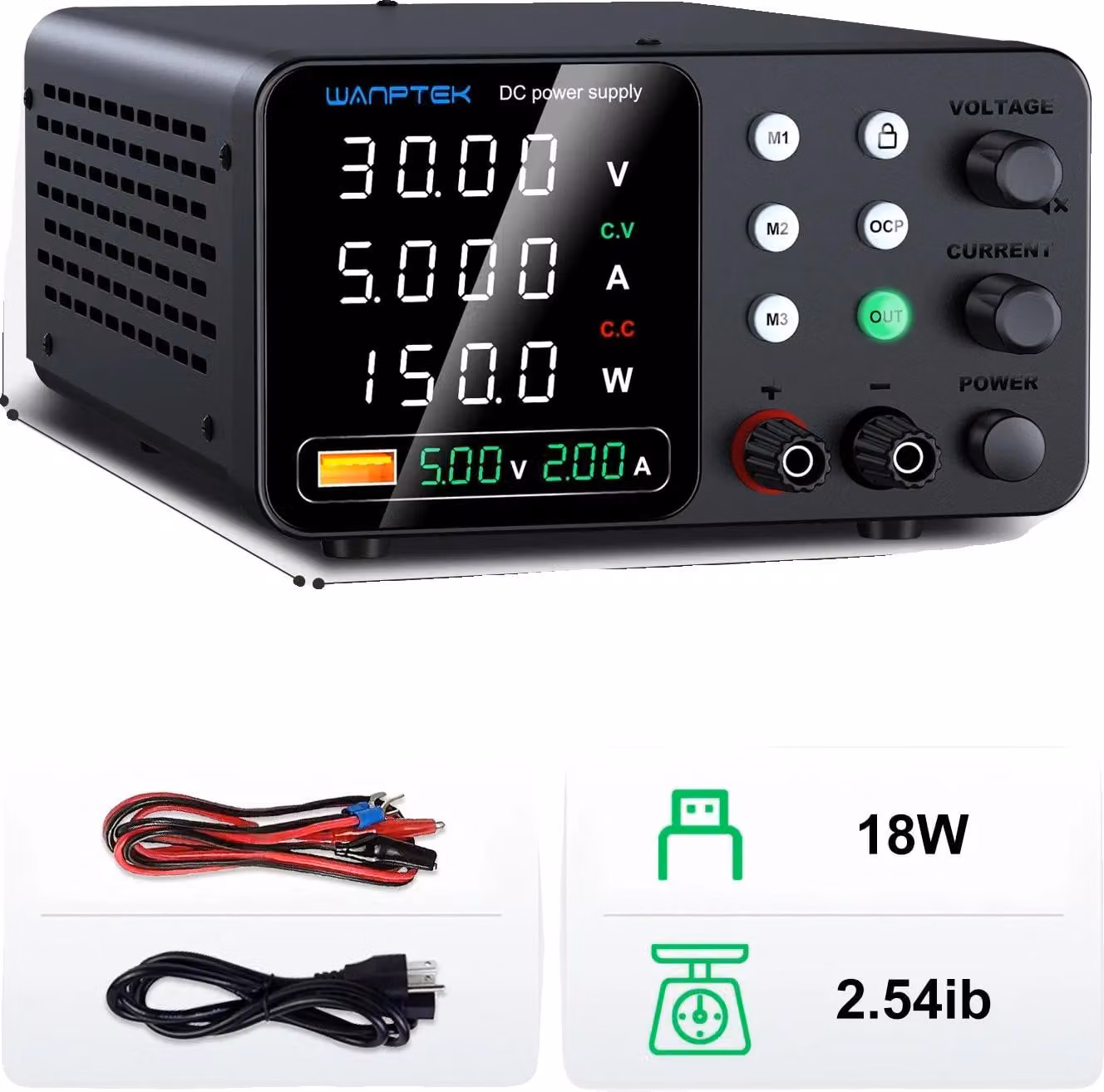Alimentatore da laboratorio, tensione regolabile, multiple funzioni di protezione, modello TPS-C305, 30V, 5A