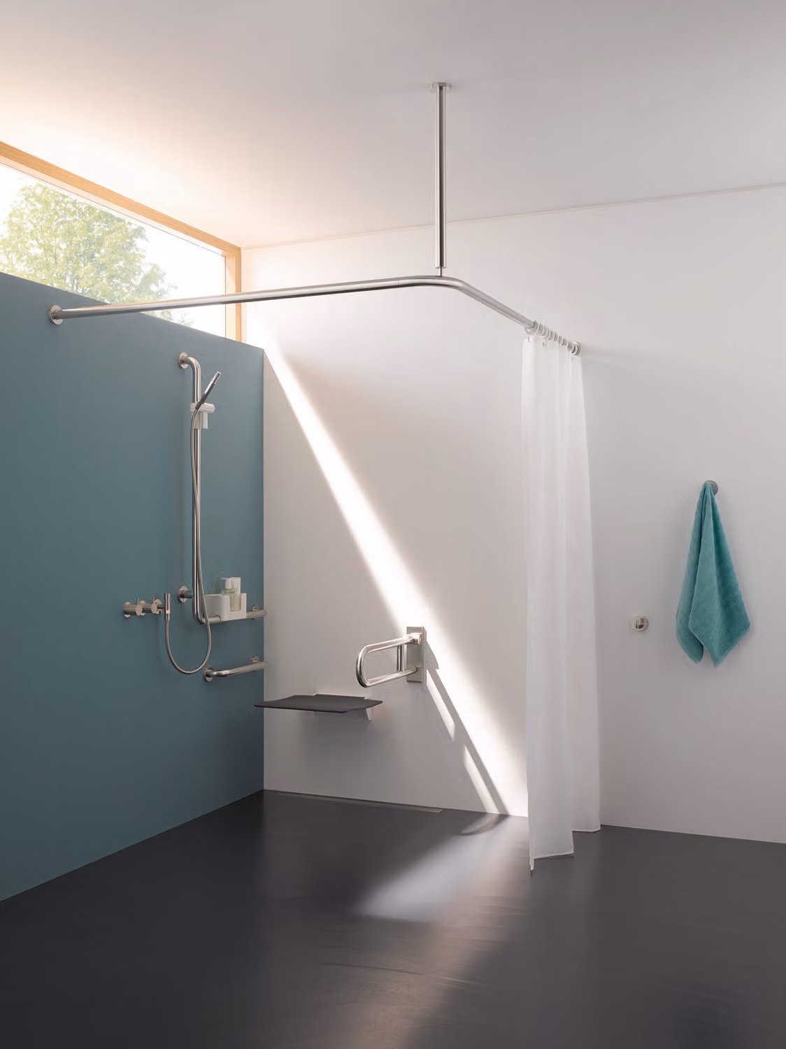 Contenitore HEWI su sistema di guide HEWI, segnale LifeSystem bianco