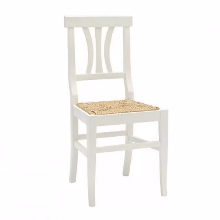 Set di 2 sedie in legno di faggio con seduta in paglia bianche in stile shabby chic Mobili 2G