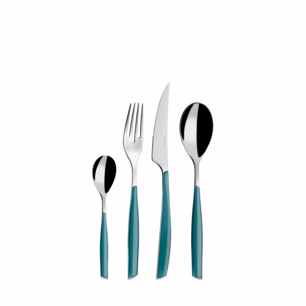 Set di posate Glamour Casa Bugatti 24 pezzi in acciaio inox rivestito Verde Celadon con scatola Gallery – 2