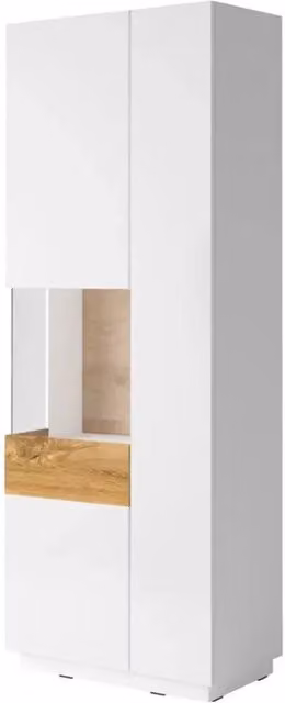Vetrina, libreria, credenza KILES colori grigio bianco e rovere. Modello vetrina sinistra.