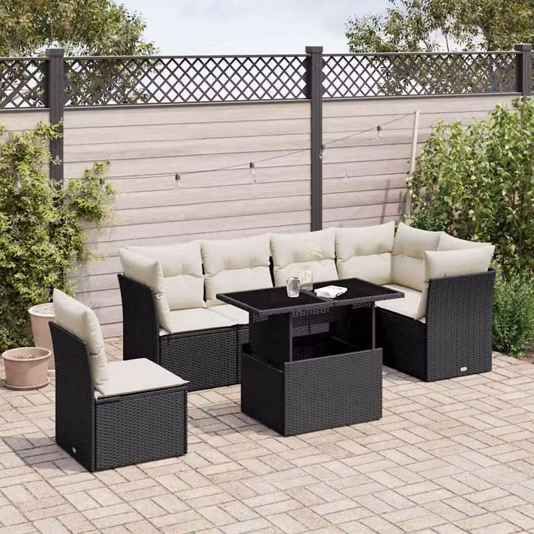 Set Divani da Giardino vidaXL a Forma di L con Cuscini e Tavolino, Polyrattan Nero e Struttura in Acciaio