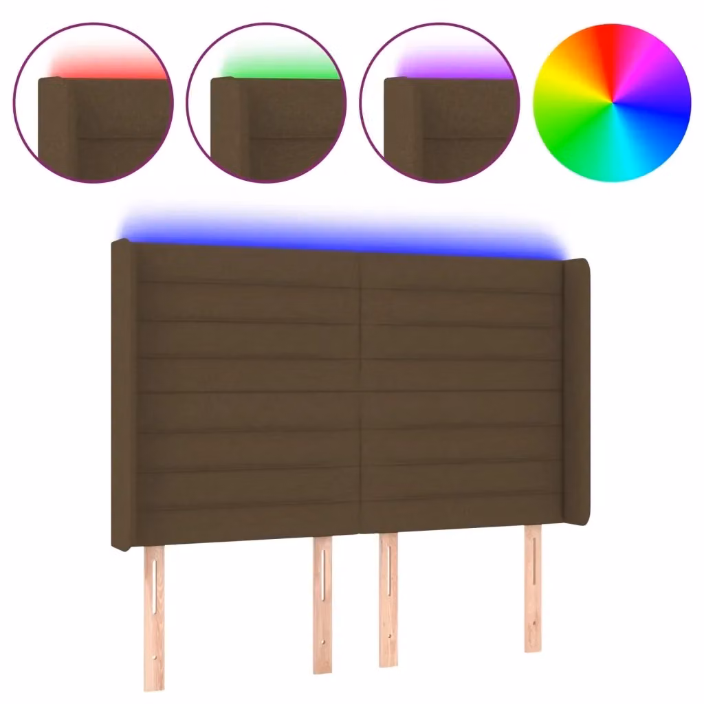 Testiera per letto con LED e porta USB vidaXL in tessuto marrone scuro L: 147 cm, P: 16 cm, H: 118/128 cm – 2