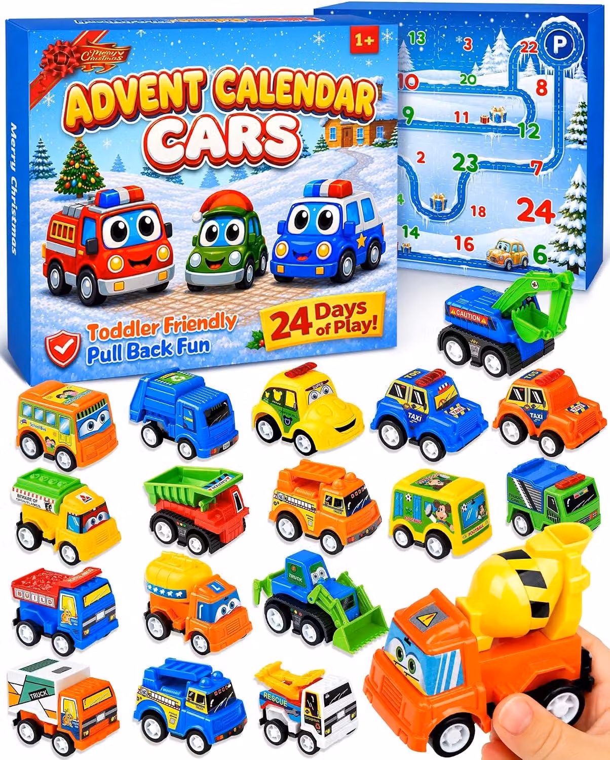 Calendario dell'Avvento a tema auto - 24 piccole macchinine retrattili - Adatto a bambini dai 1 ai 6 anni - Calendario dell'Avvento