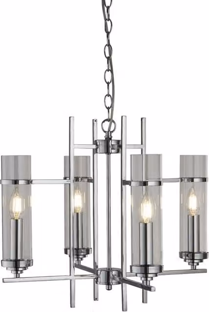 Lampadario Contemporaneo Milo Acciaio Cromo Vetro 4 Luci E14