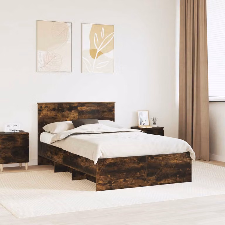 Struttura del letto moderna vidaXL in legno Rovere Fumé con cassetti, L 120 cm x P 200 cm x H 123 cm