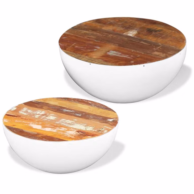 vidaXL Set di 2 tavolini da caffè a forma di ciotola in legno massiccio antico