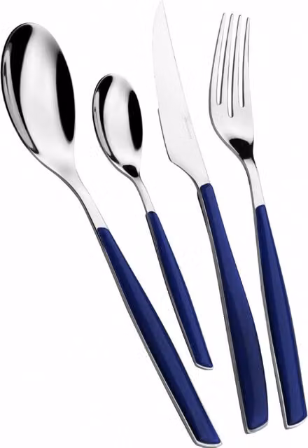 Set di posate Casa Bugatti Glamour da 24 pezzi in acciaio inossidabile rivestito, colore blu notte, con custodia window