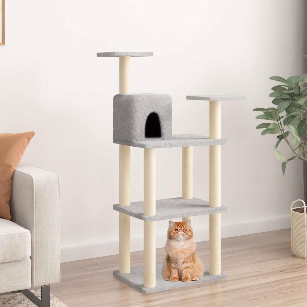 Albero per gatti vidaXL con tiragraffi in sisal e cuccia, grigio chiaro, Altezza: 118,5 cm