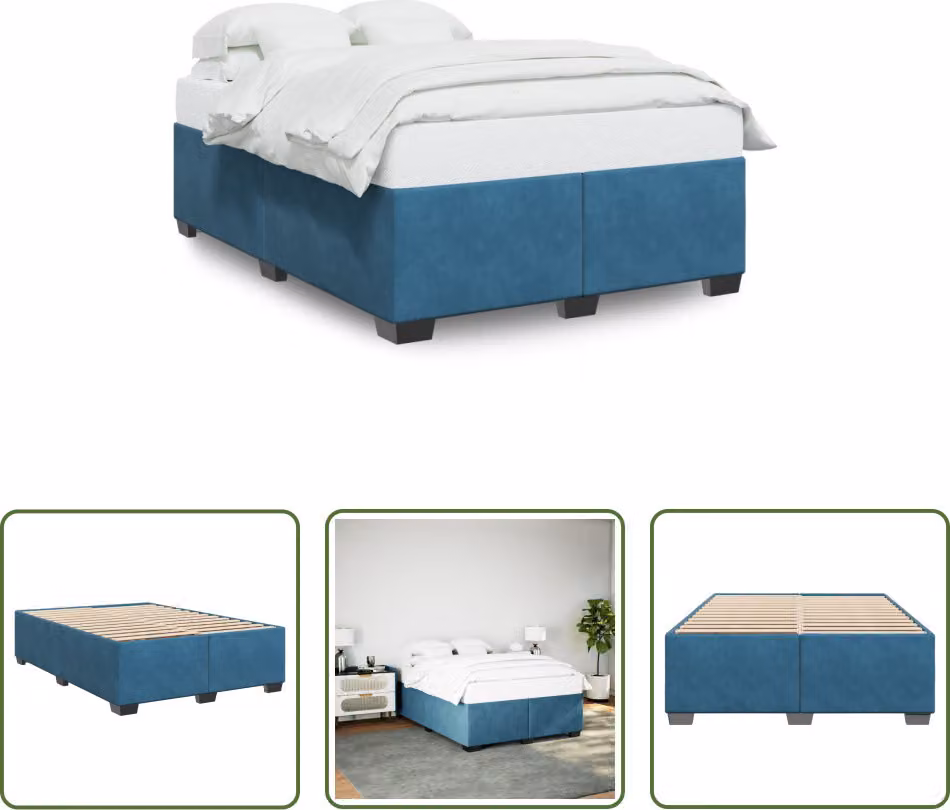 The Living Store Rete da letto blu 140x190 cm in velluto