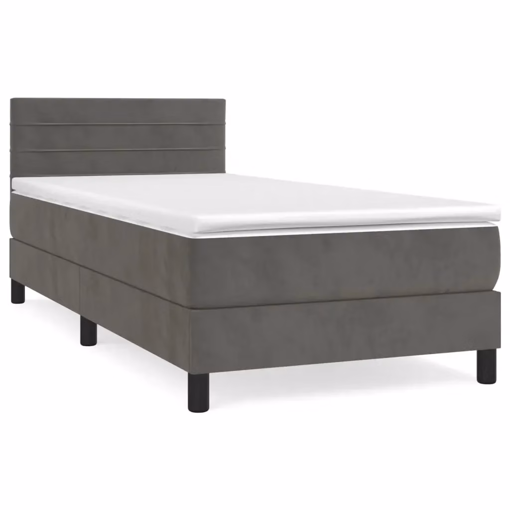 Letto con Giroletto a Molle e Materasso Ibrido vidaXL in Velluto Grigio e Bianco L/P/H: 203 x 90 x 78 cm – 2