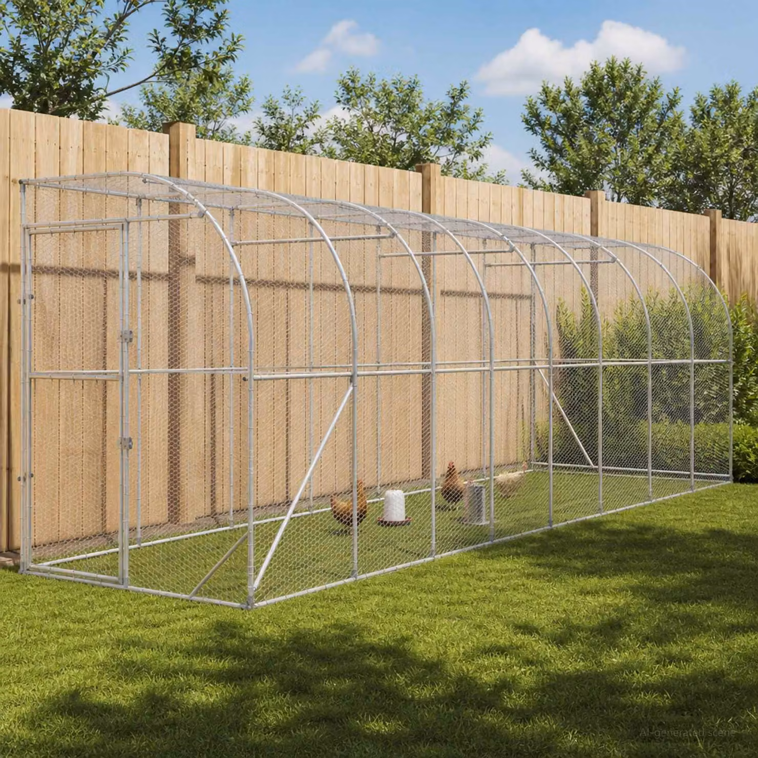 vidaXL Gabbia per Polli Contro il Muro Argento 600 x 150 x 215 cm