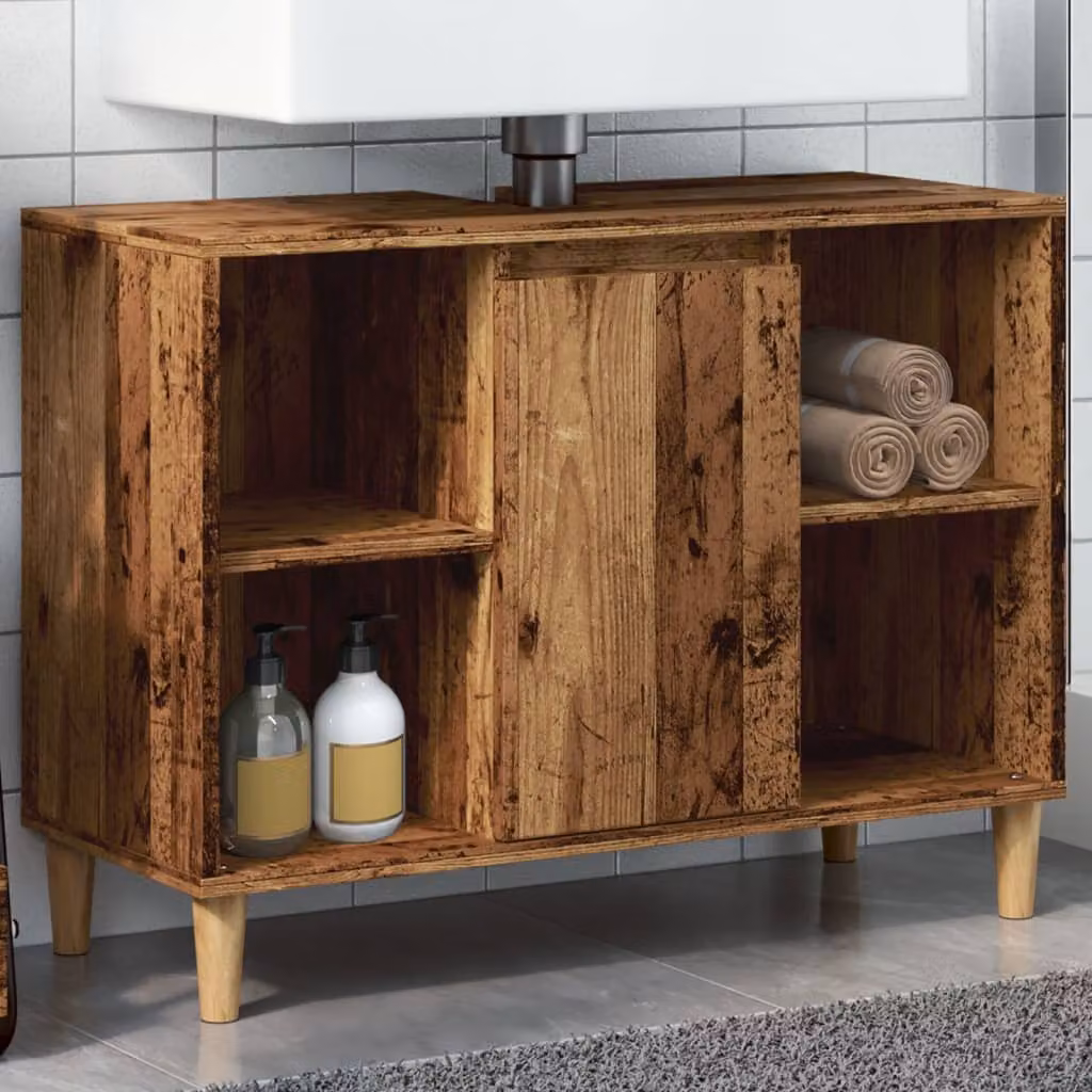 Mobile da bagno vidaXL in legno stile rustico marrone L: 80 cm, P: 33 cm, H: 60 cm