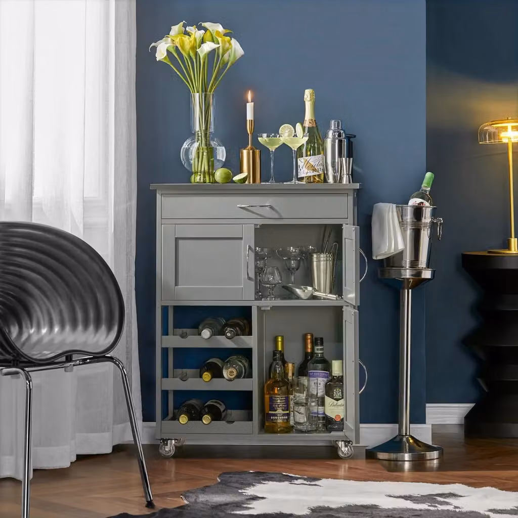 Carrello di servizio SOBUY in legno e MDF Grigio opaco per cucina moderna L 87 cm x P 37 cm x H 67 cm – 2