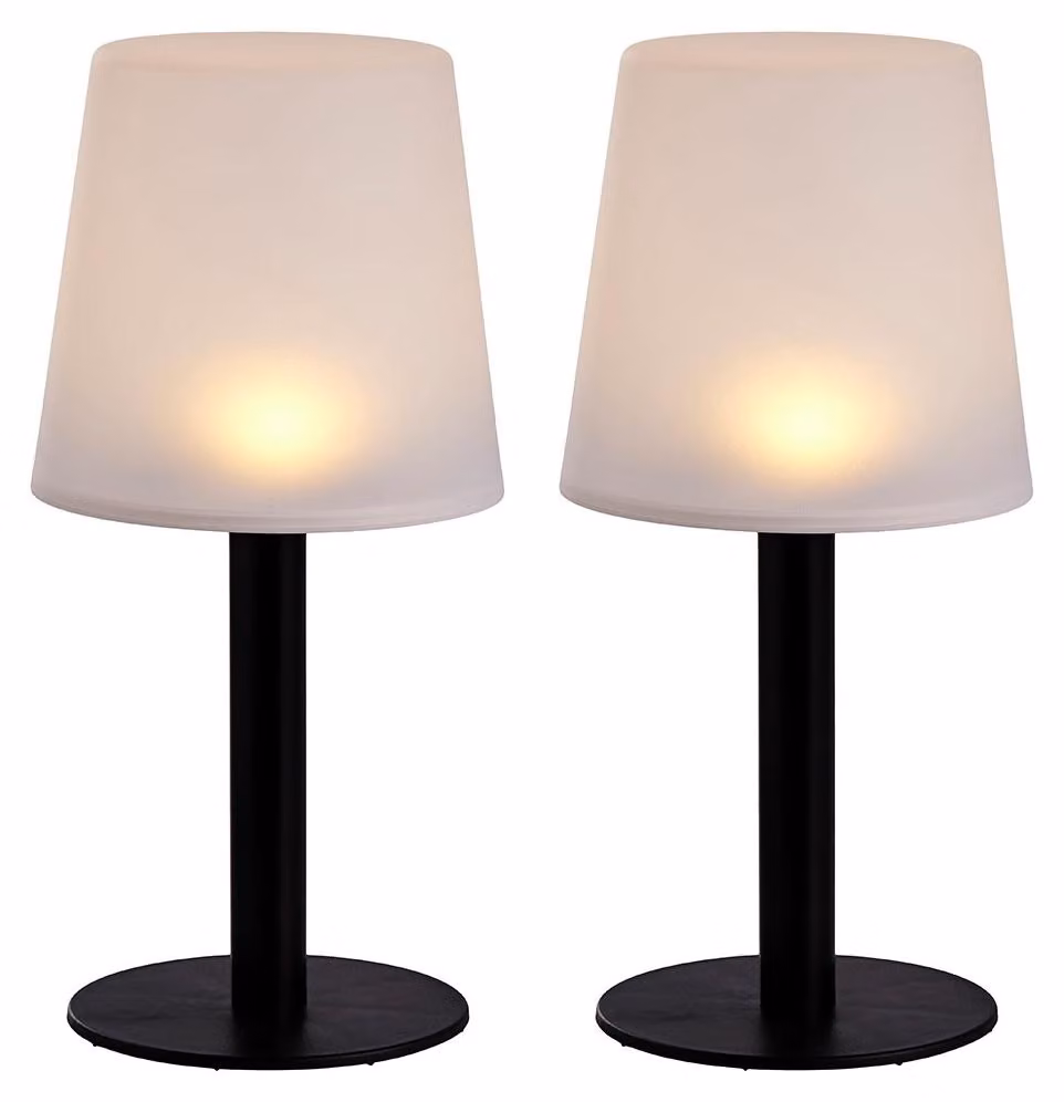 2 lampade solari a LED, lampada da tavolo, bianco e nero, H 31 cm