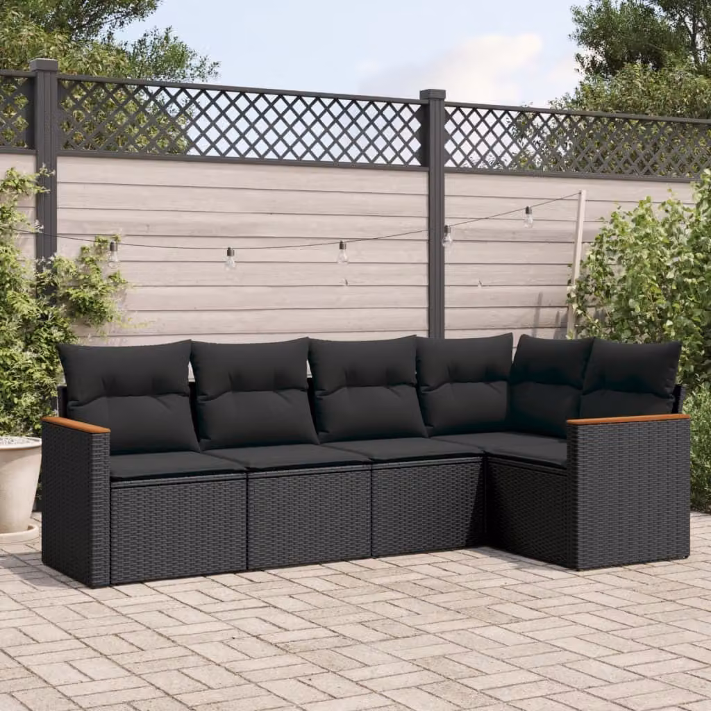 Maison Exclusive - Set Divani da Giardino 5 pz con Cuscini in Polyrattan Nero