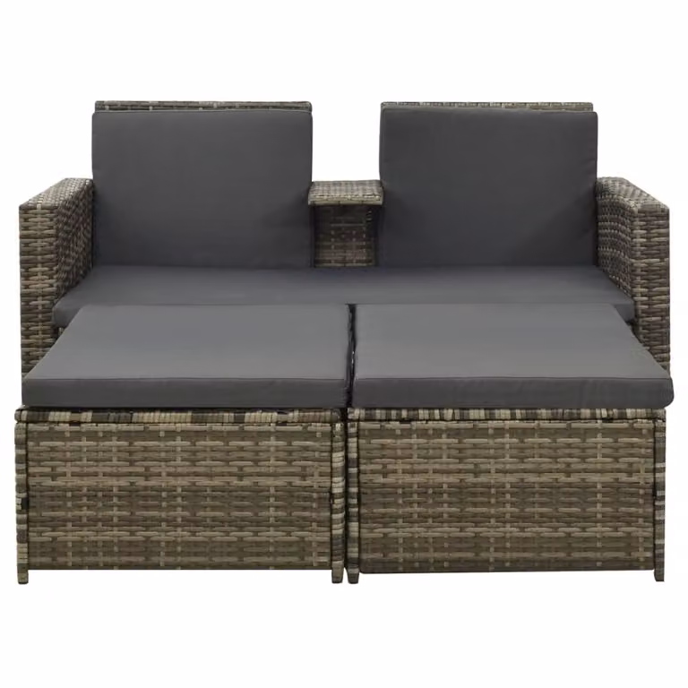 Set Divani da Giardino 3 pz con Cuscini in Polyrattan Grigio