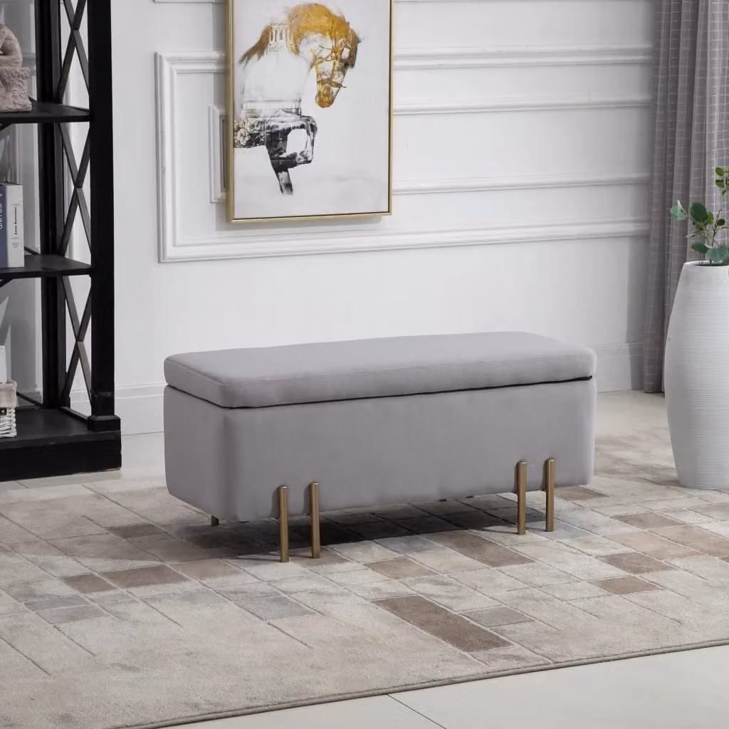 Easycomfort Panca Contenitore Imbottita in Tessuto Grigio per Soggiorno, Camera da Letto o Ingresso, L 100 x P 40 x H 42 cm – 2