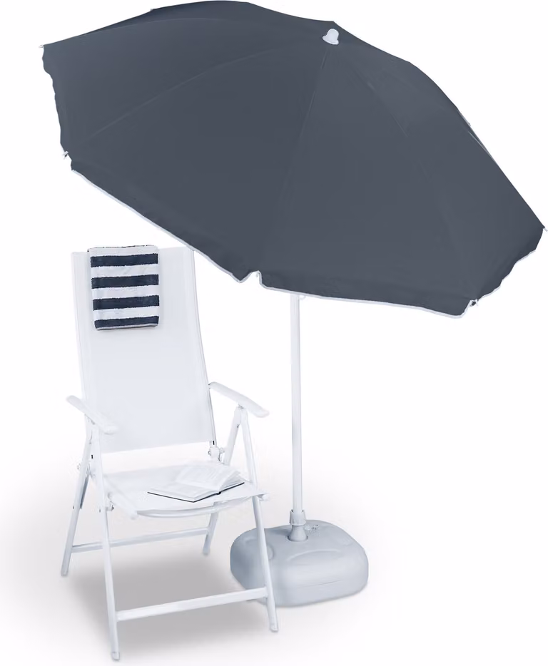 Ombrellone Relaxdays 180 cm regolabile in altezza e inclinabile, ombrellone da balcone rotondo per proteggersi dal sole