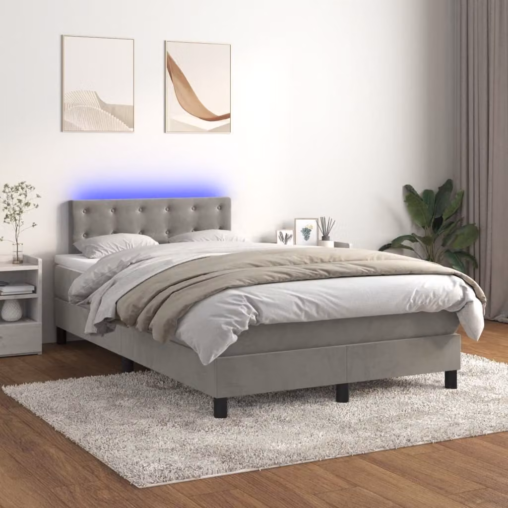 Maison Exclusive - Letto a Molle con Materasso e LED Grigio Chiaro 120x200 cm Velluto