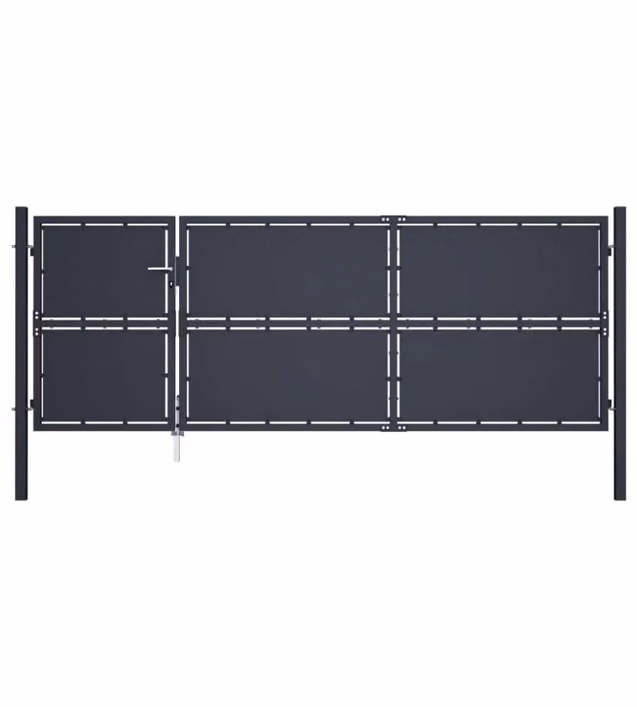 vidaXL Cancello da Giardino Doppio in Acciaio Antracite L: 350 cm, H: 125 cm – 2