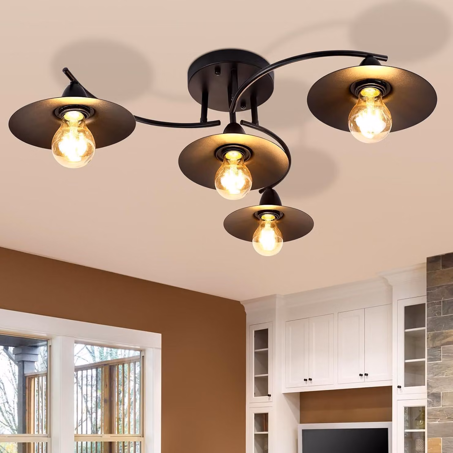 ZMH Lampada da soffitto nera a 4 fiamme Lampada da soffitto vintage E27 Lampada per soggiorno Lampada industriale per sala da pranzo interna per soggiorno camera da letto