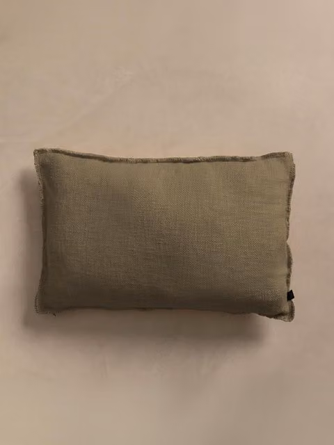 Cuscino rettangolare Lisse Kenay Home color kaki in cotone e lino con fodera lavabile L/P/H: 40 x 40 x 40 cm