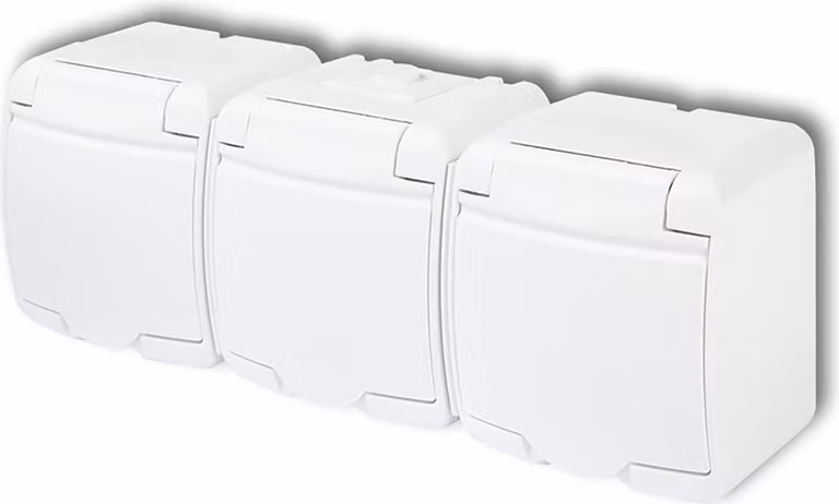 Presa elettrica tripla ermetica da superficie con bullone IP54 KARLIK Bianco