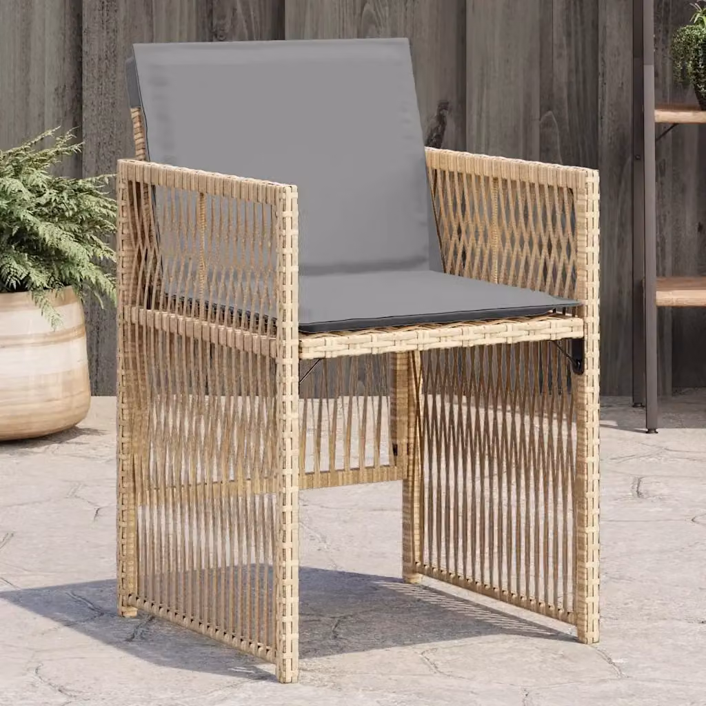 Set di 4 sedie da giardino moderne in polyrattan con cuscini beige e grigio e braccioli – 2